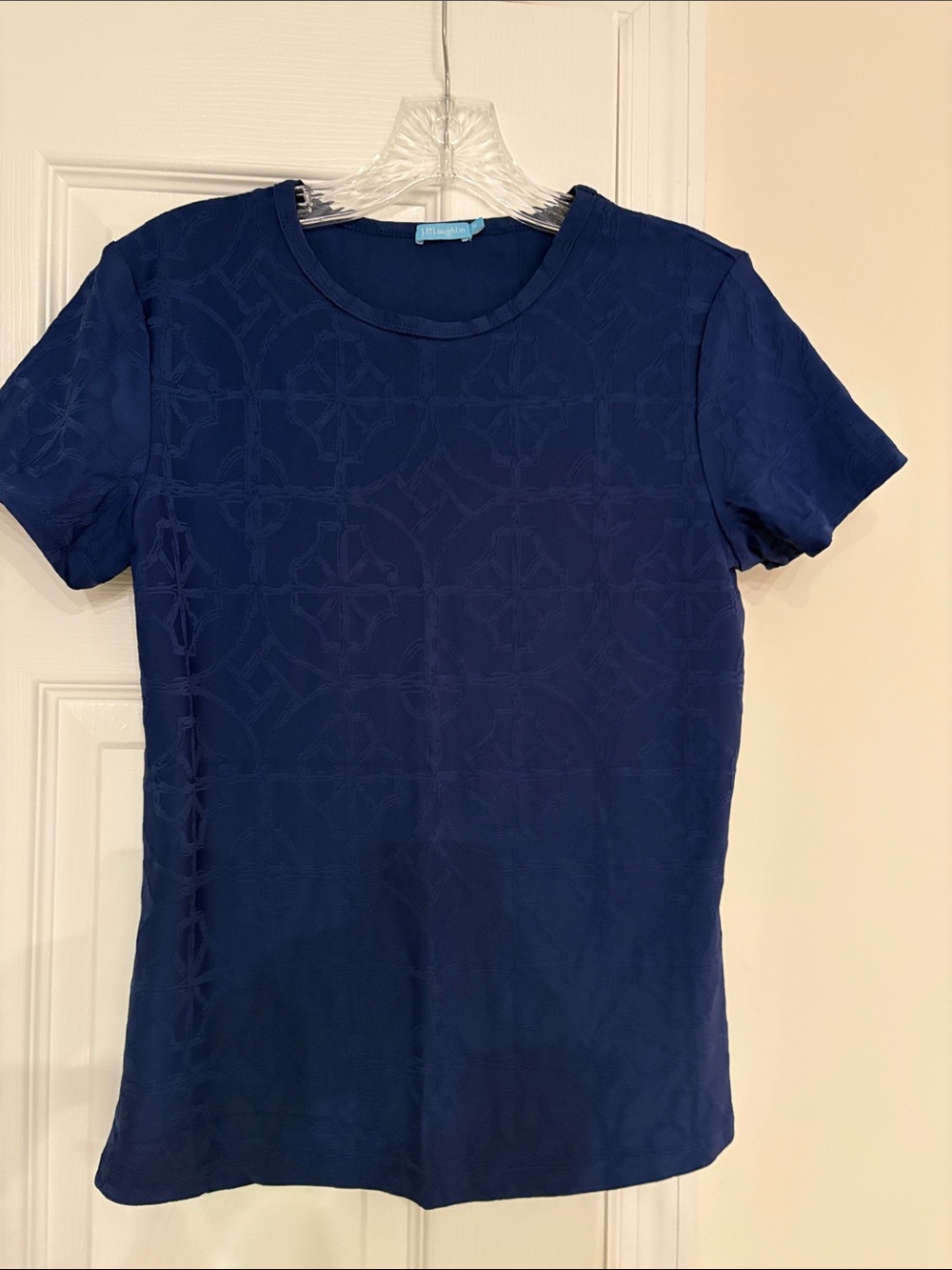 Textured Navy Short-Sleeve Crewneck Top by J McLaughlin